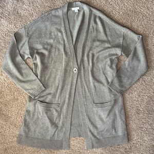 Relaxed Taupe Open-Front Cardigan with Patch Pockets